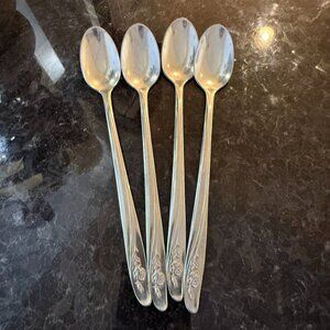4pc Oneida SSS Our Rose Teaspoons Stainless Flatware Glossy RETIRED My Rose